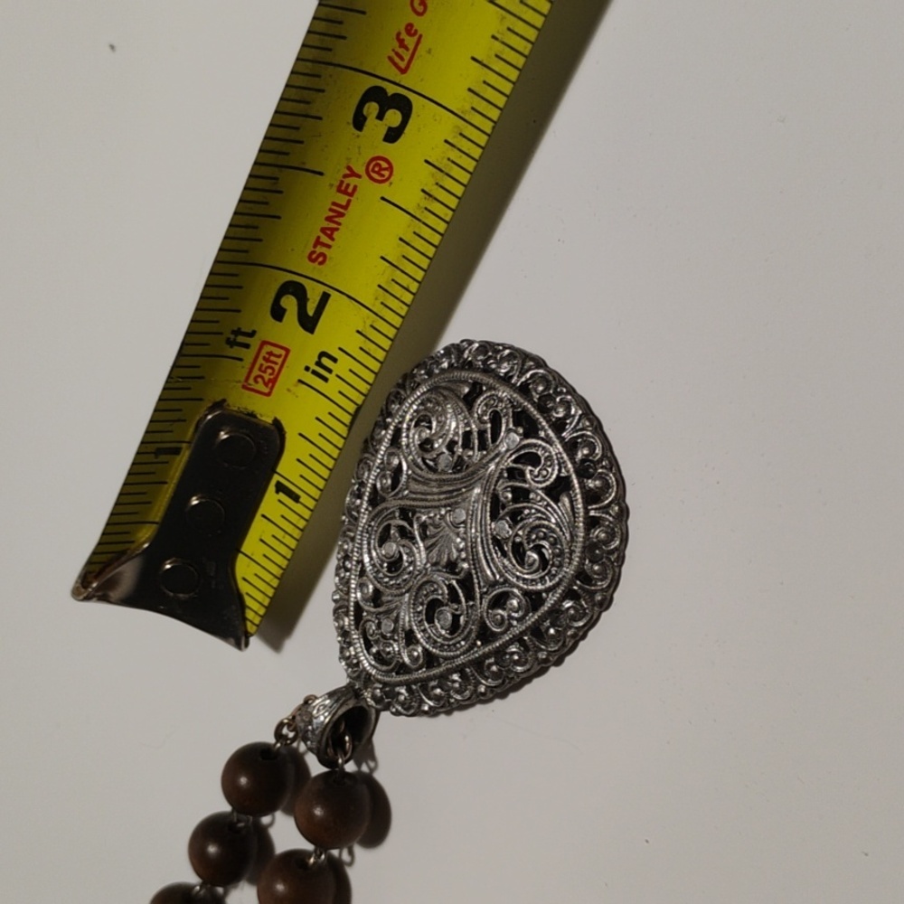 Vintage Tibetan Inspired Silverstone Pendant With Beaded And Stone Necklace - Picture 8 of 8